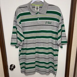G Unit Heavy Weight Striped Polo Shirt  Mens XL Gray Green Hip Hop Streetwear